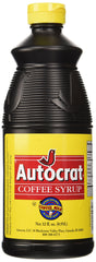 Autocrat Coffee Syrup 32oz bottle front view for authentic coffee milk flavor.