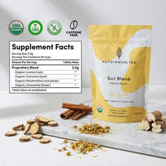Autoimmuni-Tea Digestive Tea loose-leaf brewing highlights organic ingredients and calming aroma.
