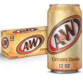A&W Cream Soda 12oz can with classic vanilla flavor for any occasion.