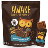 AWAKE Caffeinated Chocolate Bites packaging for grab-and-go energy.