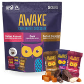 AWAKE Caffeinated Chocolate Bites pack front for on-the-go energy and variety.
