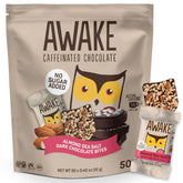 AWAKE Caffeinated Chocolate Bites packaging highlights keto and gluten-free features.
