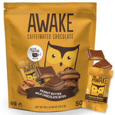 AWAKE Peanut Butter Milk Chocolate Bites pack for on-the-go energy.