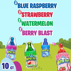Baby Bottle Pop blue raspberry flavor: bright tangy option for parties.