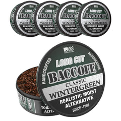 BACC OFF Classic Wintergreen Long Cut can highlights authentic chew flavor and familiar packaging