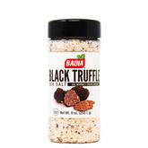 Badia black truffle sea salt bottle enhances gourmet meals with earthy aroma.