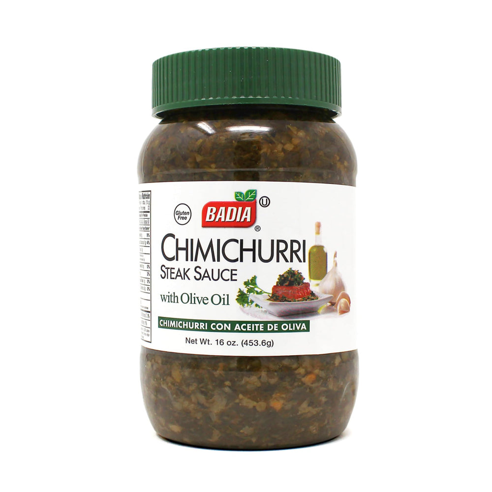 Badia Chimichurri Steak Sauce bottle being poured for grilled flavor