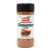 Badia Cinnamon Powder bottle close-up highlights warm aroma for baking.