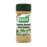 Badia Complete Seasoning jar front view, versatile blend enhances meats and vegetables