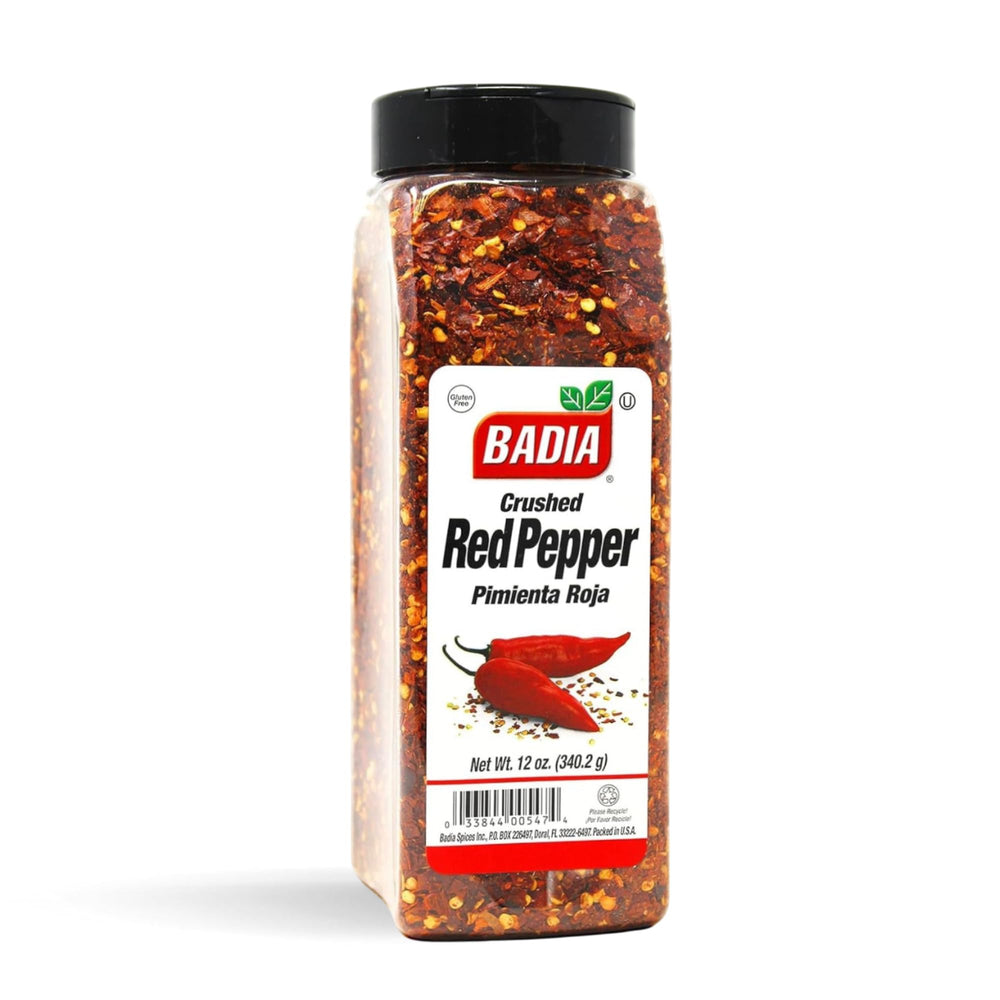 Badia crushed red pepper bottle for bold flavor in weeknight meals.