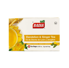 Badia Dandelion and Ginger Tea box image, highlighting premium herbal blend for daily wellness.