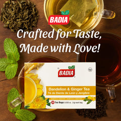 Badia Dandelion and Ginger Tea brewed cup image, revealing a comforting warming aroma.