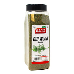Badia dill weed 7oz bottle — vibrant dried leaves for fresh flavor in fish and dressings.