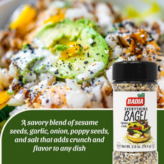 Badia Everything Bagel Seasoning sprinkled on eggs for savory aroma