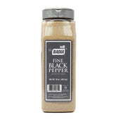 Badia fine ground black pepper jar releases fresh aroma for seasoning.