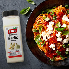 Badia Garlic Powder seasoning bowl ready for sauces or blends.