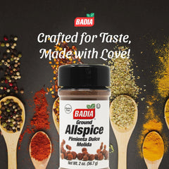 Badia ground allspice spoon dispense, add depth to dishes.
