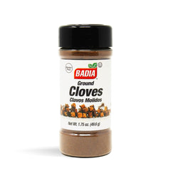 Badia ground cloves bottle with rich aroma for baking and savory dishes.