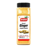 Badia ground ginger powder packaging highlighting premium quality and aroma.