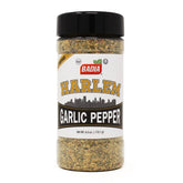 Badia Harlem Garlic Pepper seasoning bottle on counter adds bold aroma to chicken and beef