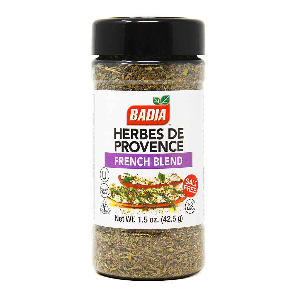 Badia Herbs de Provence bottle front showing classic French blend for elegant everyday meals