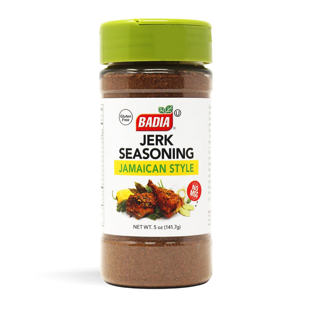 Badia Jerk Seasoning Jamaican Style jar front showing bold blend for authentic grilling