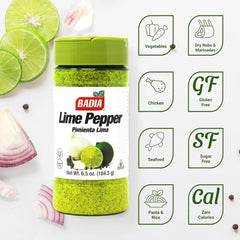 Badia Lime Pepper Seasoning dusted on grilled chicken for zesty aroma.