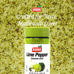 Lime pepper sprinkled on vegetables and seafood for vibrant flavor.