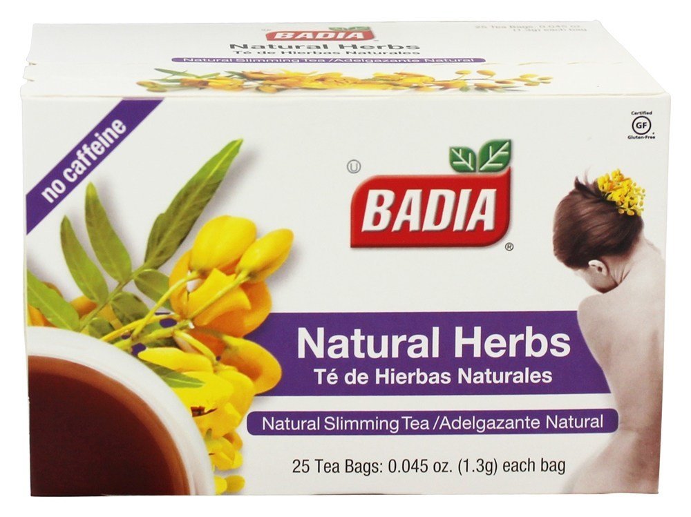 Badia Natural Herb Tea packaging with four boxes for pantry storage