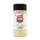 Badia Onion Powder bottle close-up showing fine texture for quick flavor boost