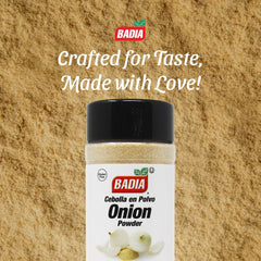 Badia Onion Powder used as meat seasoning in a skillet