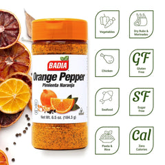 Badia Orange Pepper Seasoning bottle pour showing zesty citrus kick for chicken