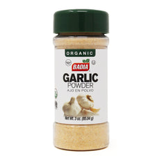Badia Organic Garlic Powder canister boosts savory flavor for any dish