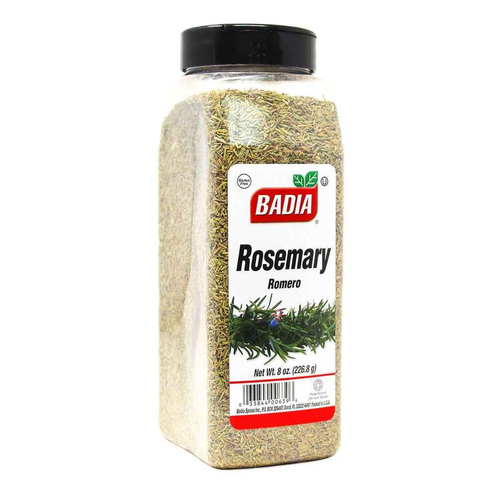 Badia rosemary leaves 8oz bottle ready for roasting and seasoning.