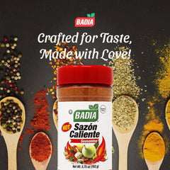 Badia Sazon Caliente seasoned meat dish suggests versatile Latin cooking