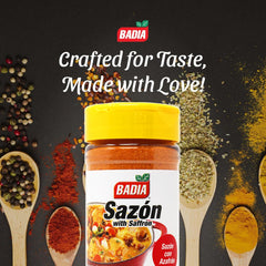 Badia Sazon spice bottle on pantry shelf signals heritage flavor