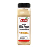 Badia ground white pepper bottle showing 16 oz size for light sauces