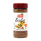 Badia zaatar seasoning jar on a kitchen counter ready to flavor Mediterranean dishes.