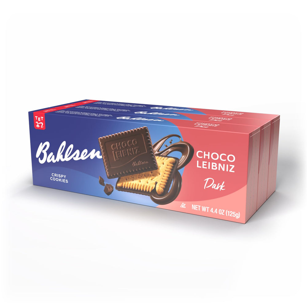 Bahlsen Choco Leibniz dark cookie top layer with rich chocolate, ideal with afternoon coffee.