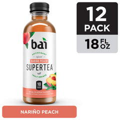 Bai Narino Peach Tea ingredients image shows real tea blends and peach flavor.