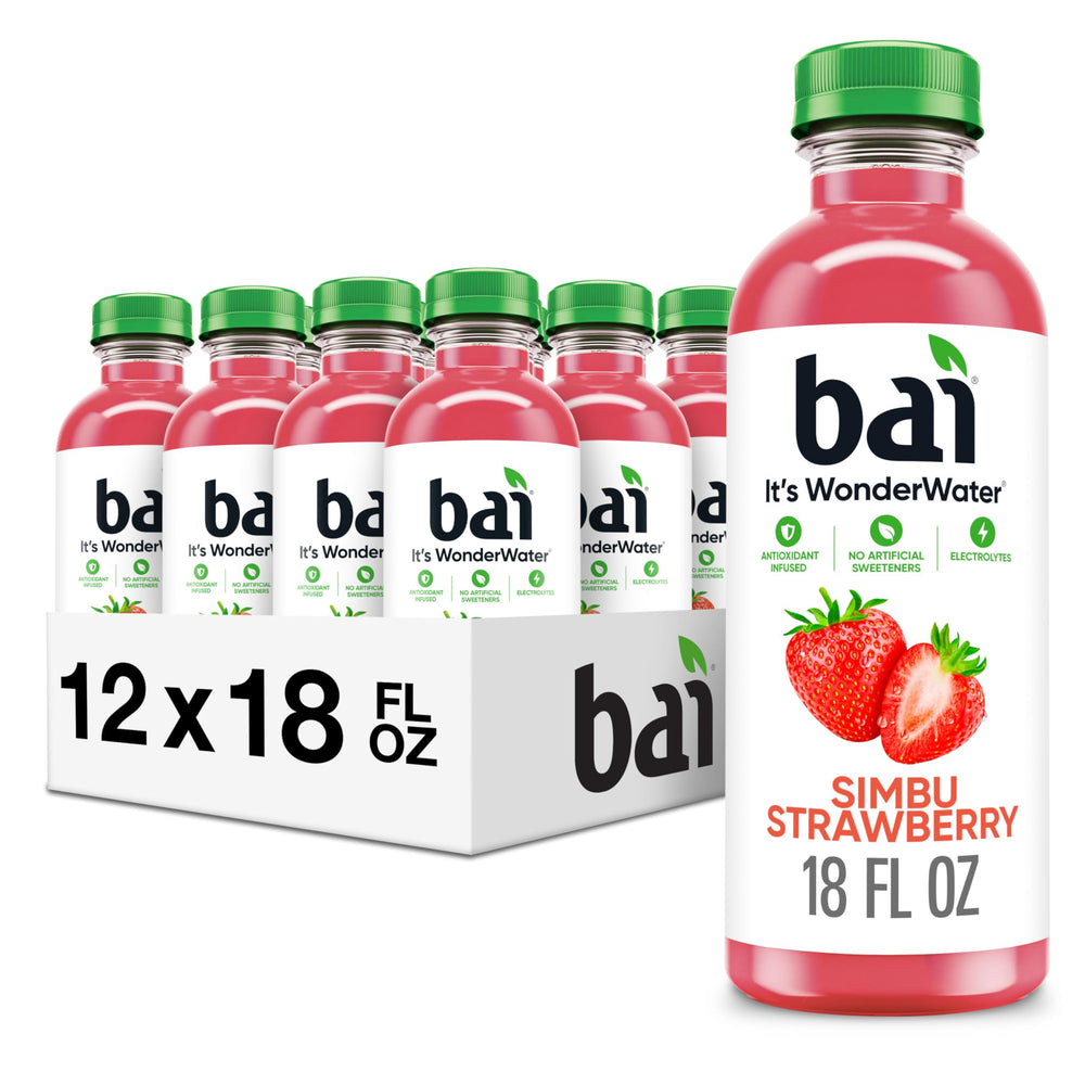 Bai Simbu Strawberry bottle front emphasizes bold flavor and refreshing hydration.