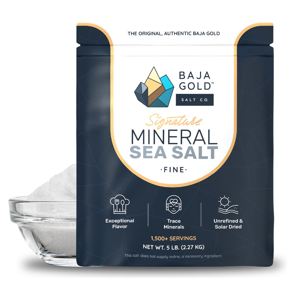 Baja Gold Signature Mineral Sea Salt fine grind in resealable bag for everyday cooking