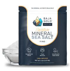 Baja Gold Signature Mineral Sea Salt fine grind in resealable bag for everyday cooking