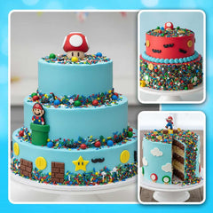 BakeBright mustache and star sprinkles add playful Mario accents to cupcakes.