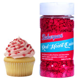 Bakerpan Mini Red Heart Sprinkles for cake decorating add festive color to cookies and cupcakes.