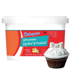 Bakerpan Premium Rolled White Fondant package showing easy-to-use fondant for quick decorations.