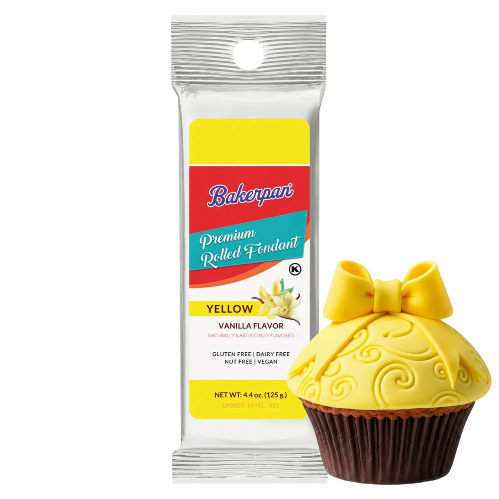Bakerpan Premium Rolled Yellow Fondant covering a cake with a smooth finish.