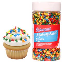 Bakerpan Quins alphabet sprinkles for cake decorating add colorful edible confetti to cupcakes