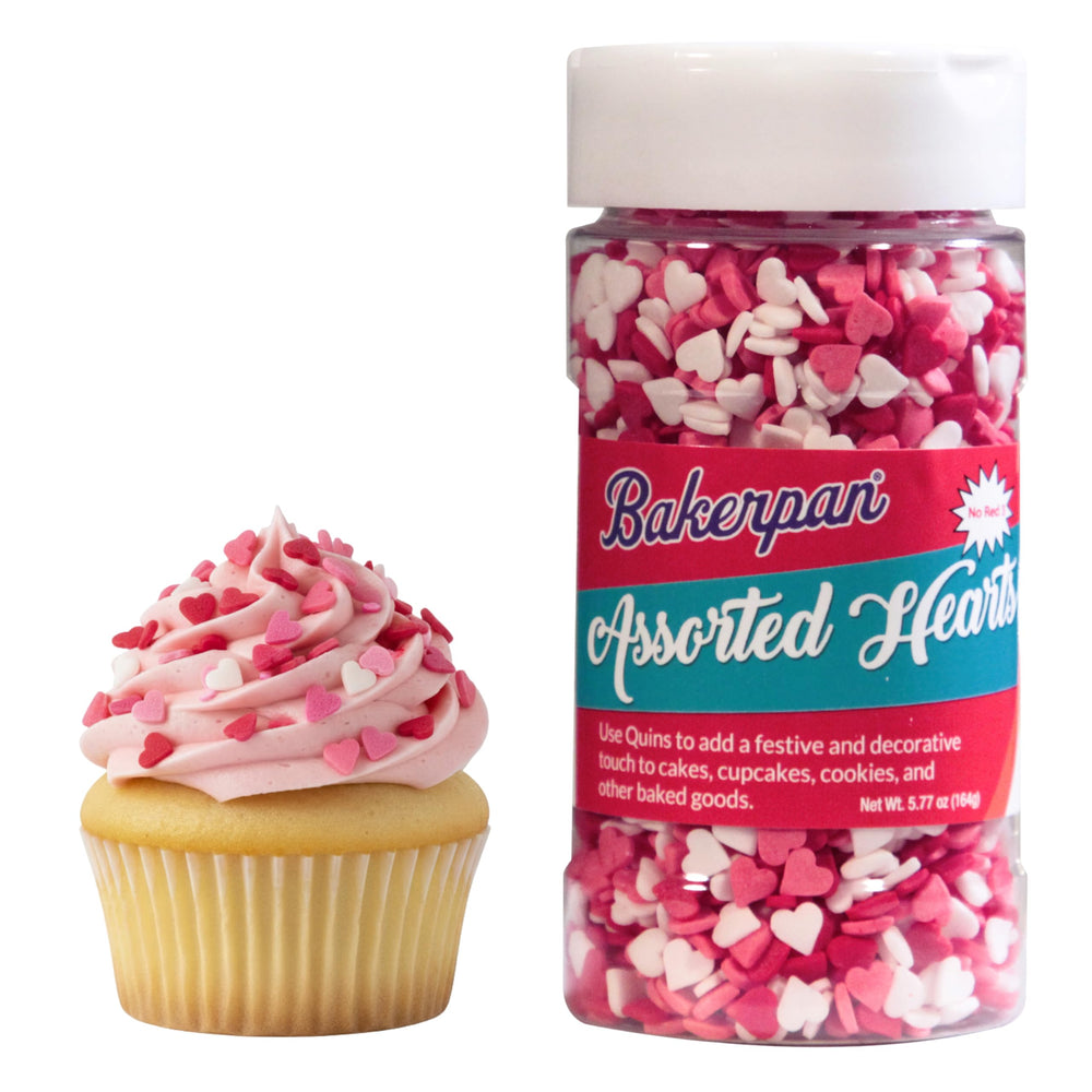 Bakerpan Valentines Sprinkles Heart Confetti 6mm add festive color to cakes and cupcakes.