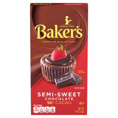Baker's semi-sweet chocolate box, 4 oz, ready for baking.